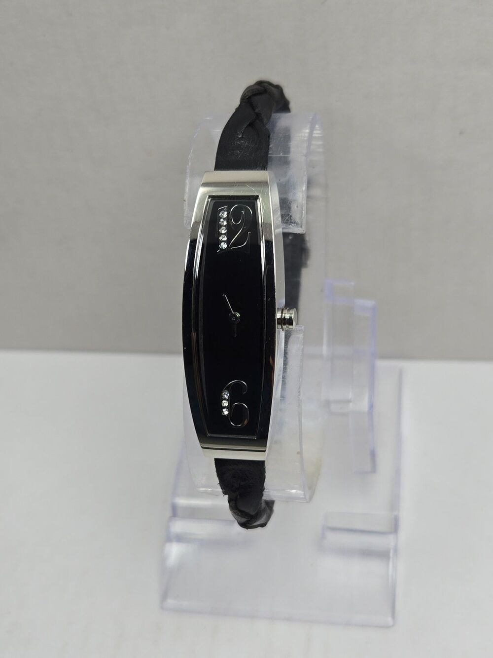 Mercedes Benz Womens 15mm Slim Black Braided Leather Watch Swiss New Battery